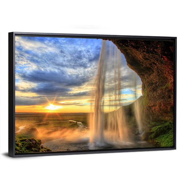 Seljalandfoss Waterfall At Sunset In Iceland Canvas Wall Art-3 Horizontal-Gallery Wrap-25" x 16"-Tiaracle