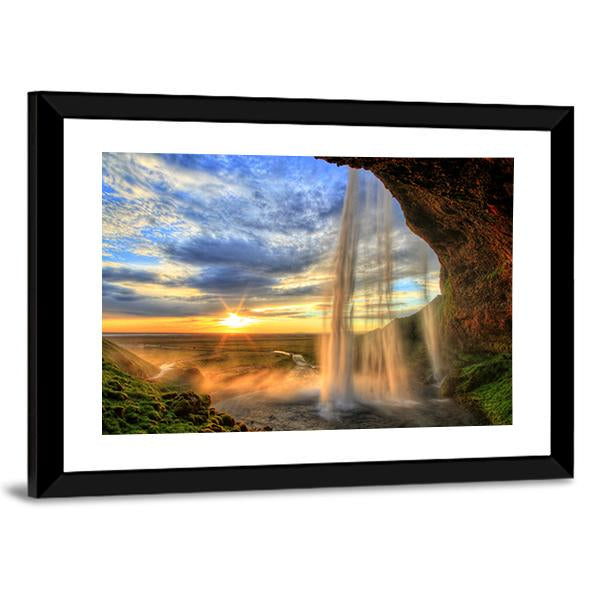 Seljalandfoss Waterfall At Sunset In Iceland Canvas Wall Art-3 Horizontal-Gallery Wrap-25" x 16"-Tiaracle