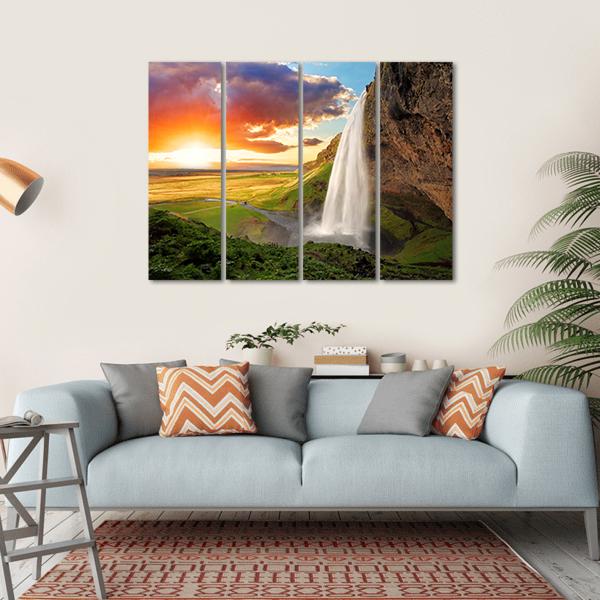 Seljalandsfoss Waterfall In Iceland Canvas Wall Art-4 Horizontal-Gallery Wrap-34" x 24"-Tiaracle