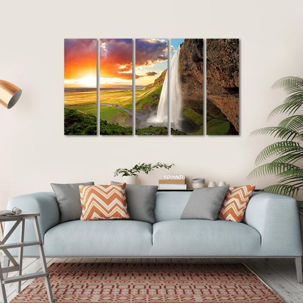 Seljalandsfoss Waterfall In Iceland Canvas Wall Art-5 Horizontal-Gallery Wrap-22" x 12"-Tiaracle