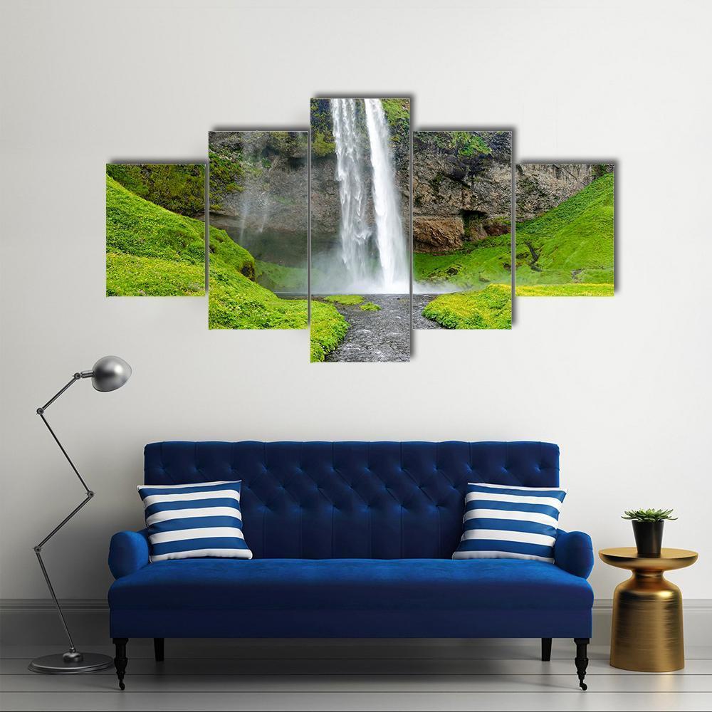 Seljandsfoss Waterfall In Iceland Canvas Wall Art-5 Star-Gallery Wrap-62" x 32"-Tiaracle