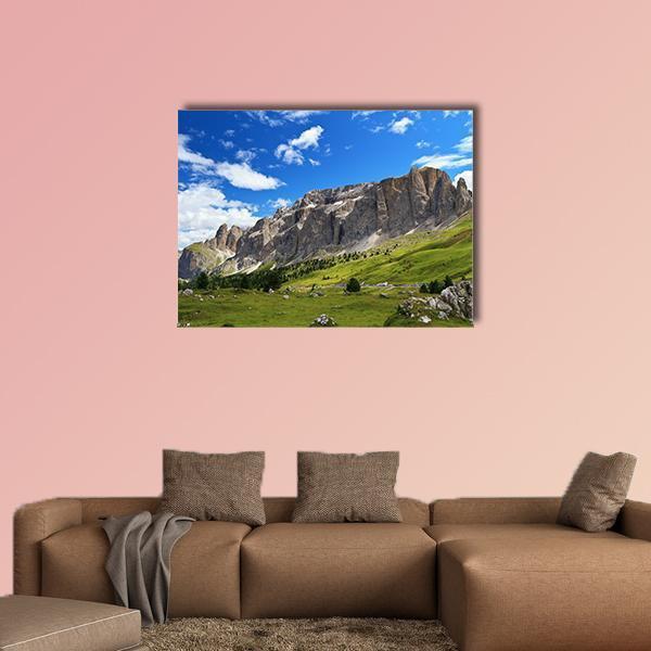 Sella Mountain In Italian Dolomites Canvas Wall Art-1 Piece-Gallery Wrap-48" x 32"-Tiaracle