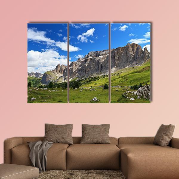 Sella Mountain In Italian Dolomites Canvas Wall Art-3 Horizontal-Gallery Wrap-37" x 24"-Tiaracle