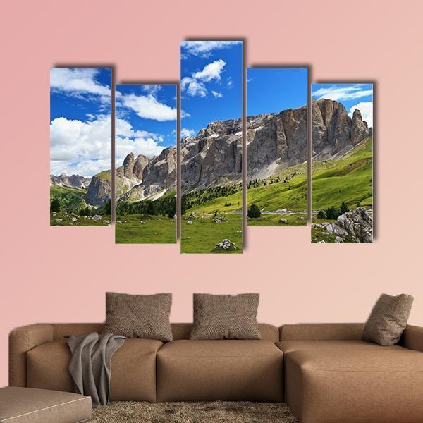Sella Mountain In Italian Dolomites Canvas Wall Art-5 Pop-Gallery Wrap-47" x 32"-Tiaracle