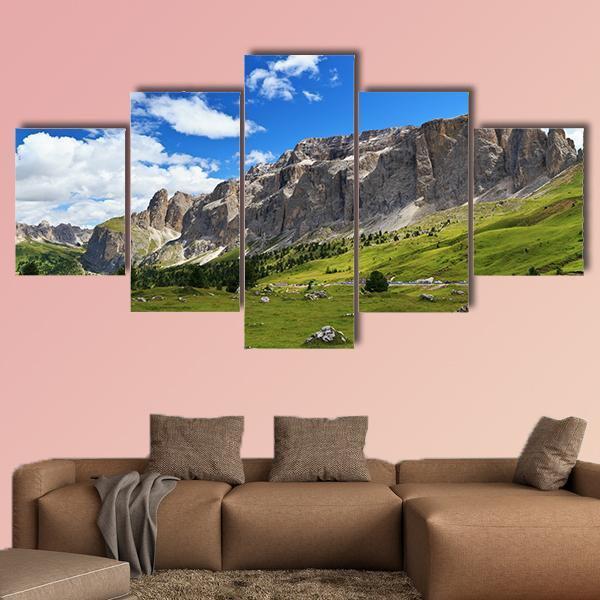 Sella Mountain In Italian Dolomites Canvas Wall Art-5 Star-Gallery Wrap-62" x 32"-Tiaracle