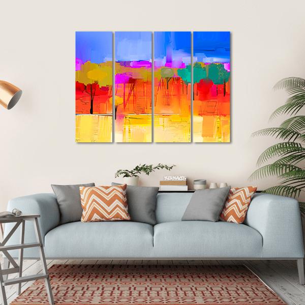 Semi Abstract Image Of Tree And Field with Blue Sky Canvas Wall Art-4 Horizontal-Gallery Wrap-34" x 24"-Tiaracle