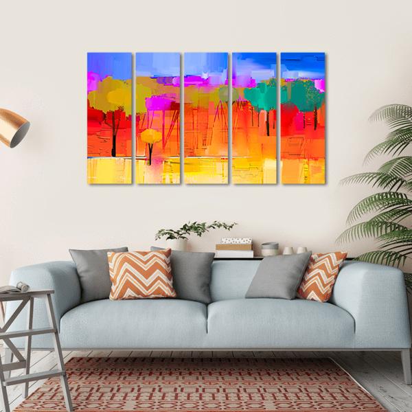 Semi Abstract Image Of Tree And Field with Blue Sky Canvas Wall Art-5 Horizontal-Gallery Wrap-22" x 12"-Tiaracle