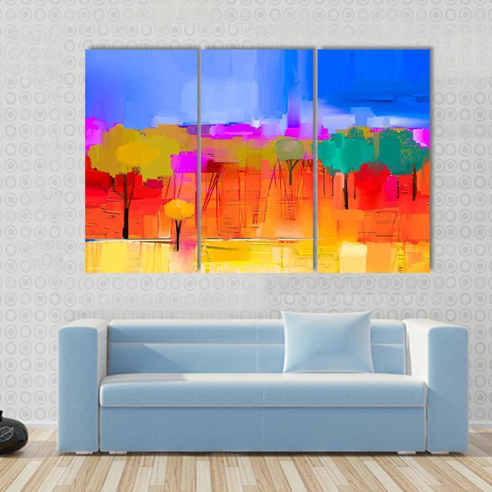 Semi Abstract Image Of Tree And Field with Blue Sky Canvas Wall Art-3 Horizontal-Gallery Wrap-37&quot; x 24&quot;-Tiaracle