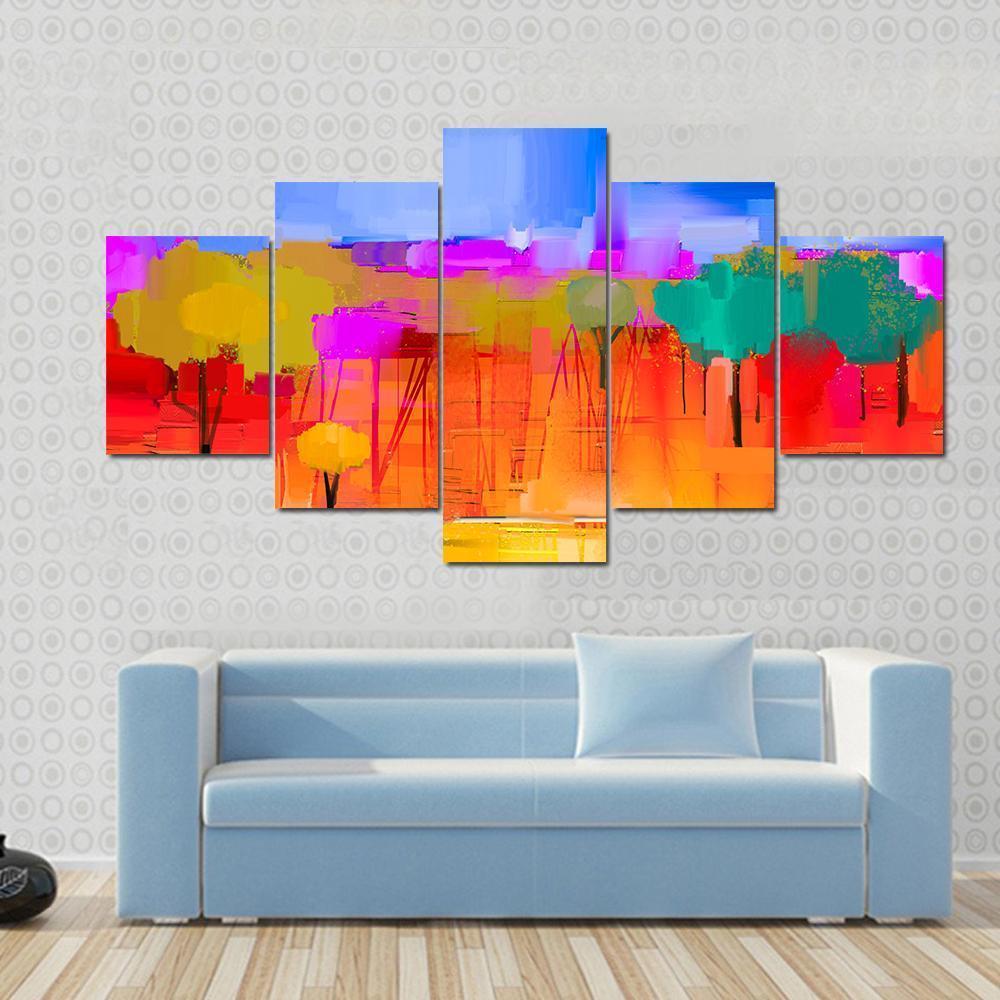 Semi Abstract Image Of Tree And Field with Blue Sky Canvas Wall Art-5 Star-Gallery Wrap-62&quot; x 32&quot;-Tiaracle