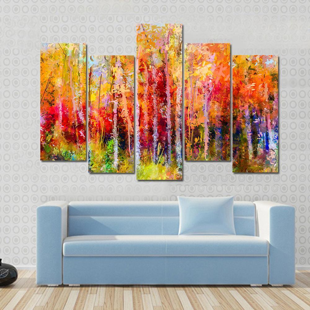 Semi Abstract Paintings Image Of Forest Canvas Wall Art-5 Pop-Gallery Wrap-47" x 32"-Tiaracle