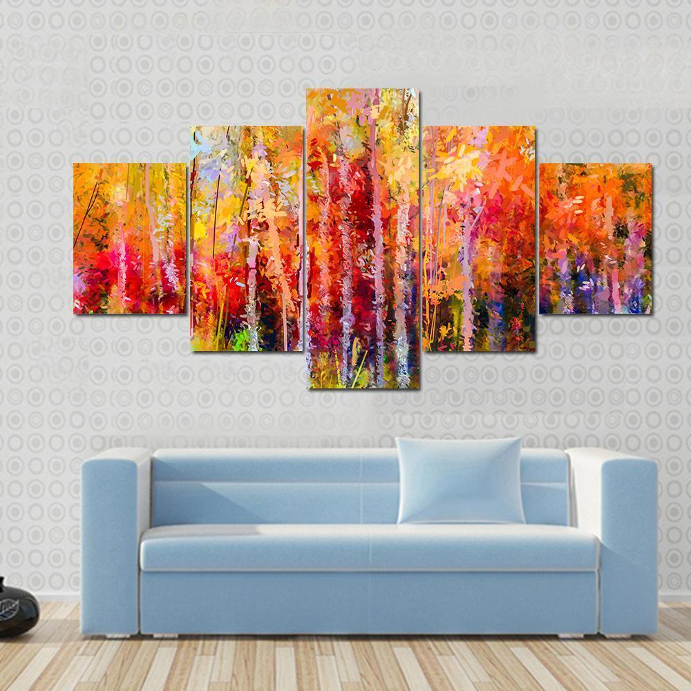 Semi Abstract Paintings Image Of Forest Canvas Wall Art-5 Star-Gallery Wrap-62&quot; x 32&quot;-Tiaracle