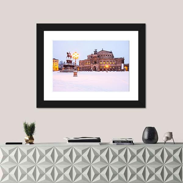 Semperoper In The Winter Time Canvas Wall Art-1 Piece-Framed Print-20" x 16"-Tiaracle