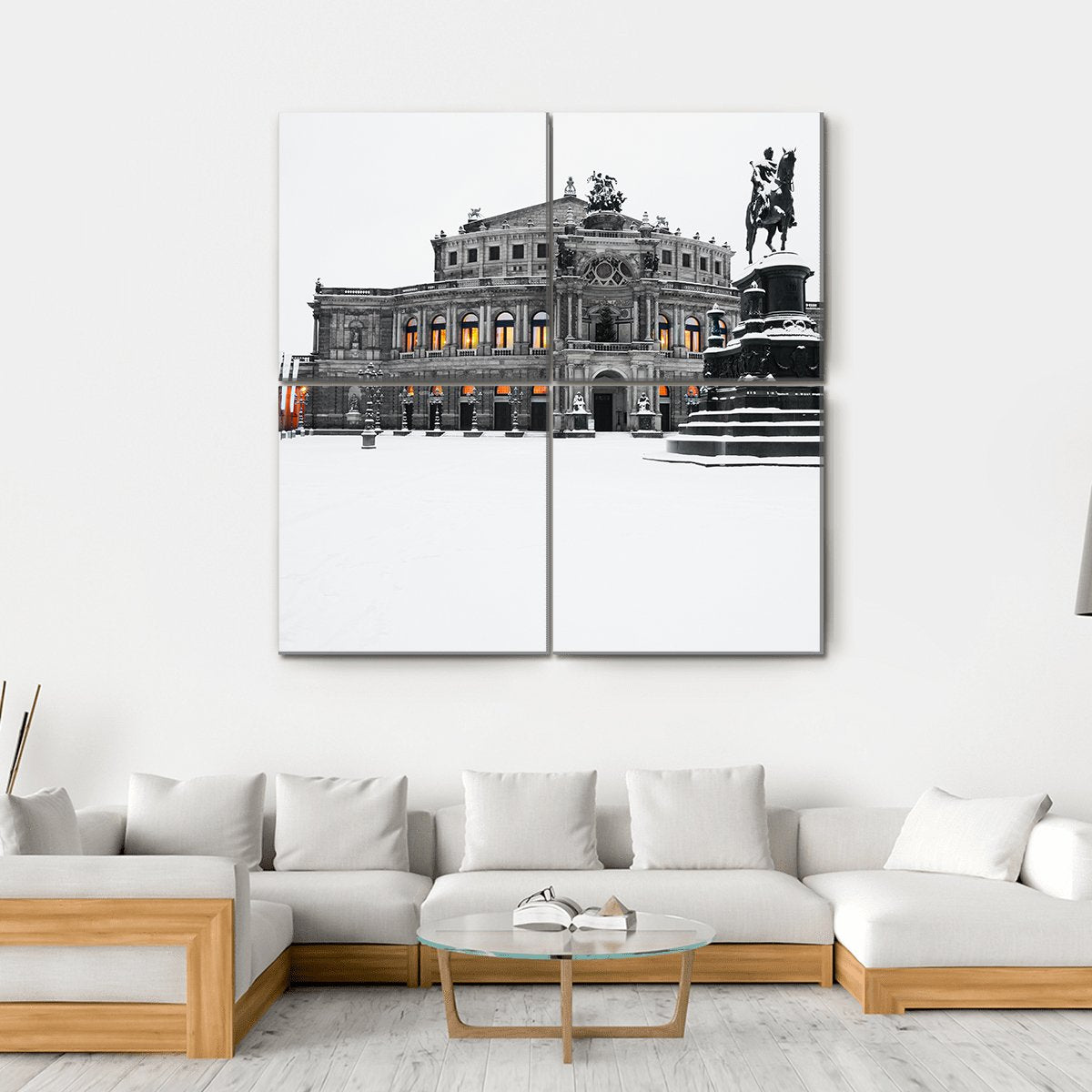 Semperoper In The Winter Time Canvas Wall Art-4 Square-Gallery Wrap-17" x 17"-Tiaracle