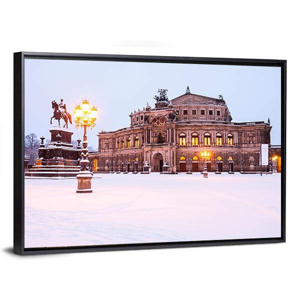 Semperoper In The Winter Time Canvas Wall Art-3 Horizontal-Gallery Wrap-25" x 16"-Tiaracle