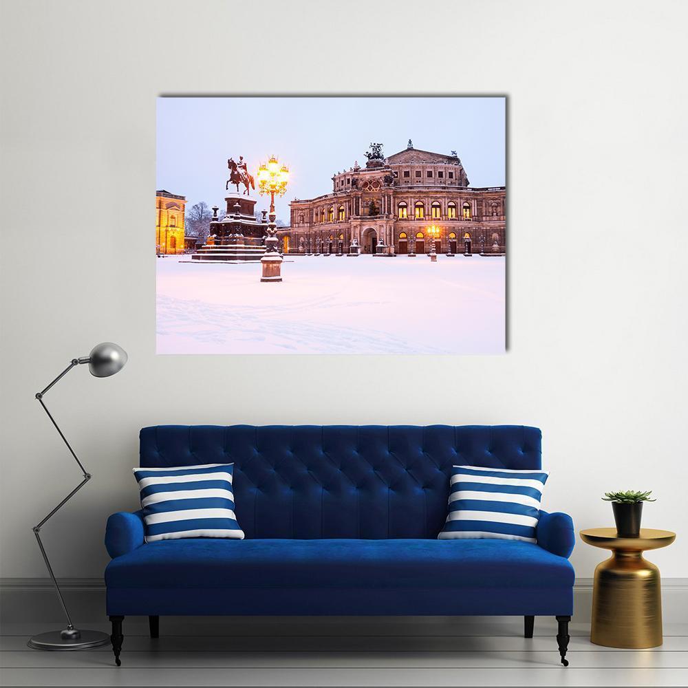 Semperoper In The Winter Time Canvas Wall Art-1 Piece-Gallery Wrap-48" x 32"-Tiaracle