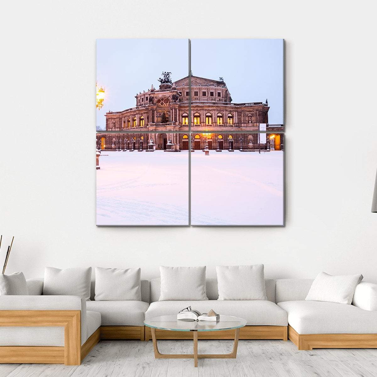Semperoper In The Winter Time Canvas Wall Art-4 Square-Gallery Wrap-17" x 17"-Tiaracle