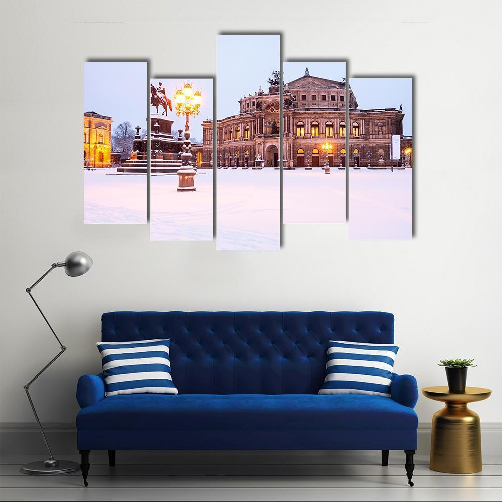 Semperoper In The Winter Time Canvas Wall Art-5 Pop-Gallery Wrap-47" x 32"-Tiaracle