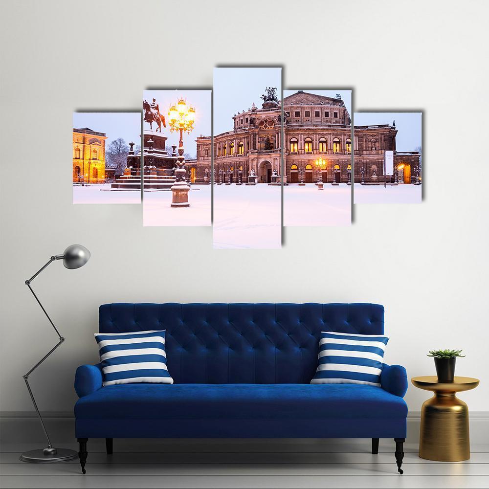 Semperoper In The Winter Time Canvas Wall Art-5 Star-Gallery Wrap-62" x 32"-Tiaracle