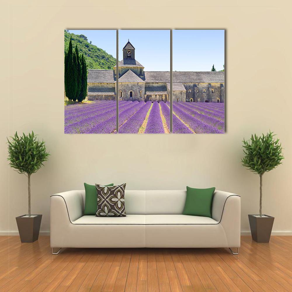 Sénanque Abbey And Lavender Flowers Canvas Wall Art-3 Horizontal-Gallery Wrap-37&quot; x 24&quot;-Tiaracle