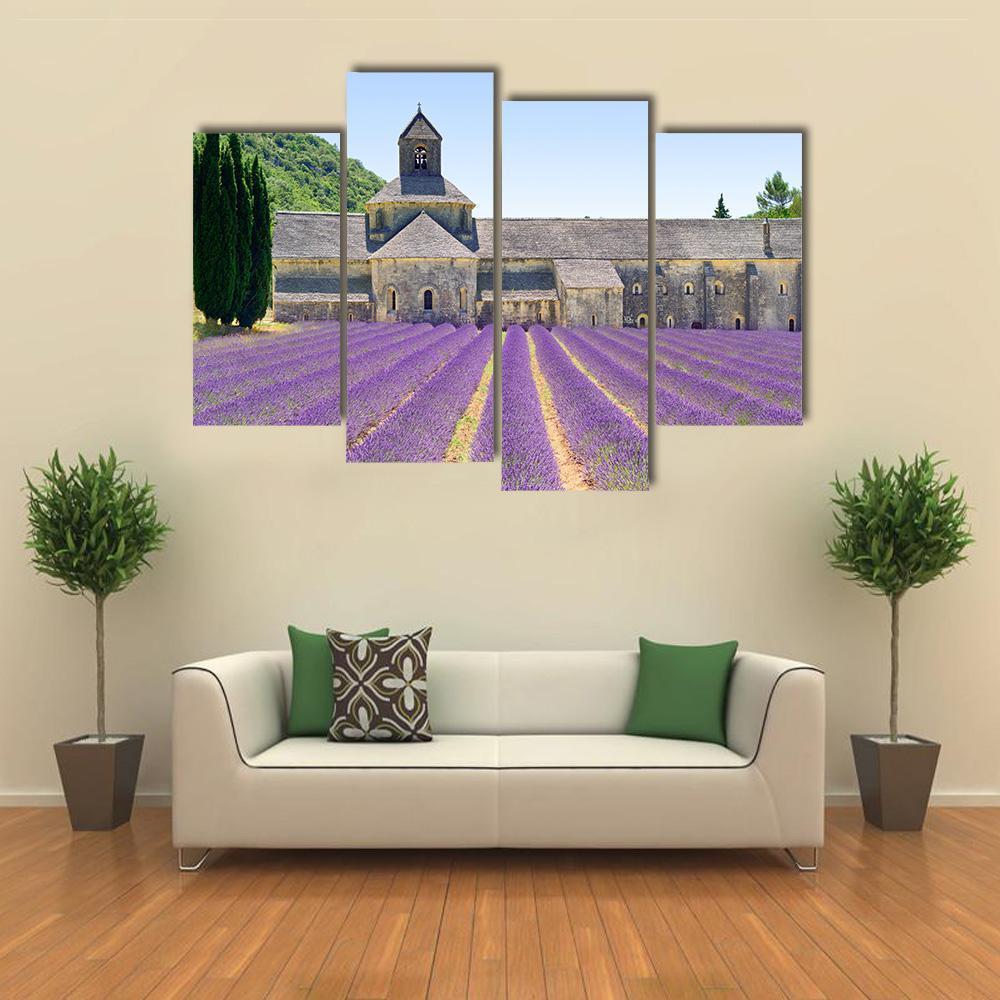 Sénanque Abbey And Lavender Flowers Canvas Wall Art-4 Pop-Gallery Wrap-50" x 32"-Tiaracle