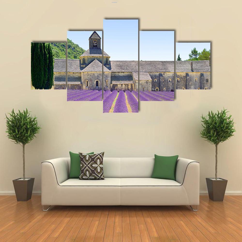 Sénanque Abbey And Lavender Flowers Canvas Wall Art-4 Pop-Gallery Wrap-50" x 32"-Tiaracle