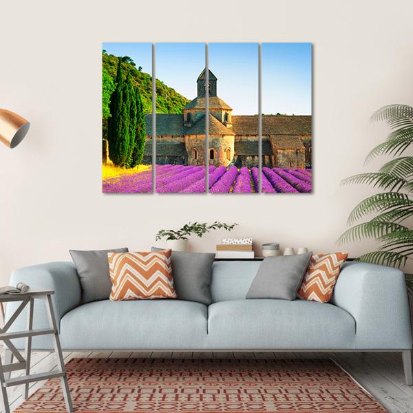 Sénanque Abbey With Flowers Canvas Wall Art-4 Horizontal-Gallery Wrap-34" x 24"-Tiaracle