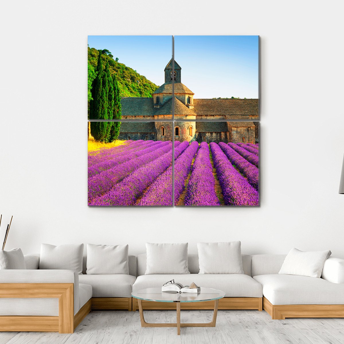Sénanque Abbey With Flowers Canvas Wall Art-4 Square-Gallery Wrap-17" x 17"-Tiaracle