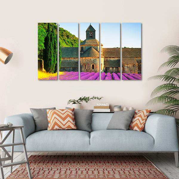 Sénanque Abbey With Flowers Canvas Wall Art-5 Horizontal-Gallery Wrap-22" x 12"-Tiaracle