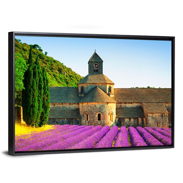 Sénanque Abbey With Flowers Canvas Wall Art-3 Horizontal-Gallery Wrap-25" x 16"-Tiaracle