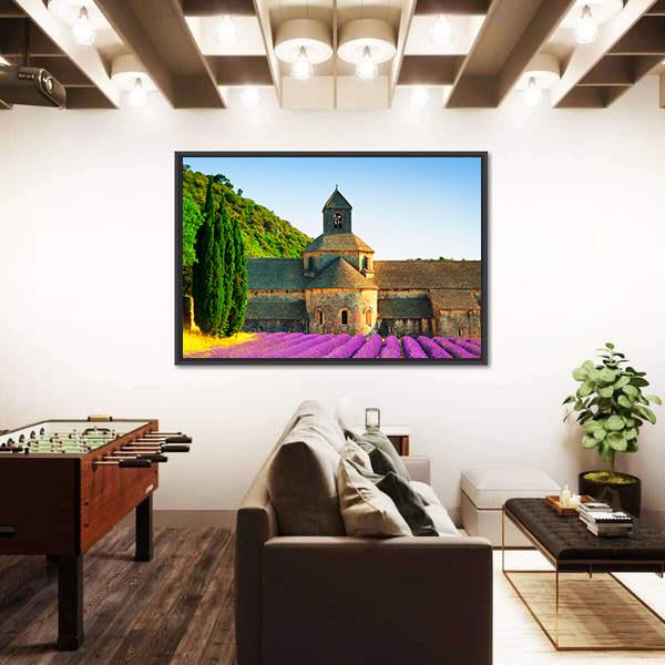Sénanque Abbey With Flowers Canvas Wall Art-3 Horizontal-Gallery Wrap-25" x 16"-Tiaracle