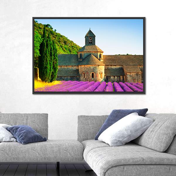 Sénanque Abbey With Flowers Canvas Wall Art-3 Horizontal-Gallery Wrap-25" x 16"-Tiaracle