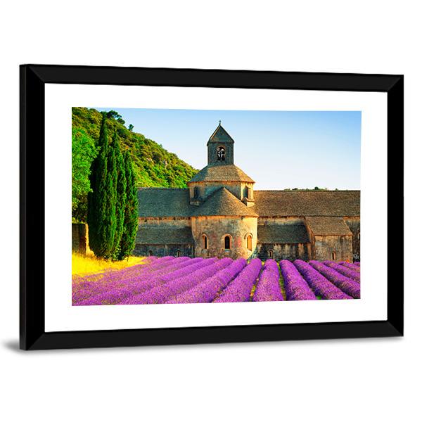Sénanque Abbey With Flowers Canvas Wall Art-3 Horizontal-Gallery Wrap-25" x 16"-Tiaracle