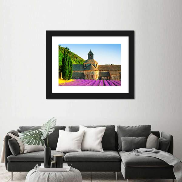 Sénanque Abbey With Flowers Canvas Wall Art-3 Horizontal-Gallery Wrap-25" x 16"-Tiaracle