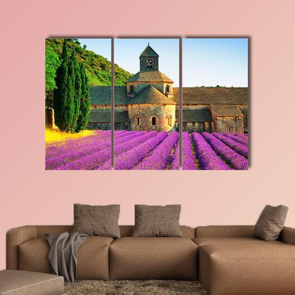 Sénanque Abbey With Flowers Canvas Wall Art-3 Horizontal-Gallery Wrap-37" x 24"-Tiaracle