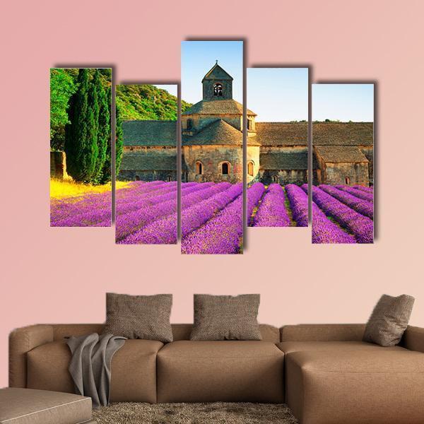 Sénanque Abbey With Flowers Canvas Wall Art-5 Pop-Gallery Wrap-47" x 32"-Tiaracle