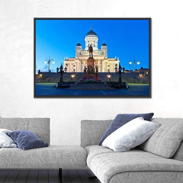 Senate Square With Lutheran Cathedral Canvas Wall Art-3 Horizontal-Gallery Wrap-25" x 16"-Tiaracle