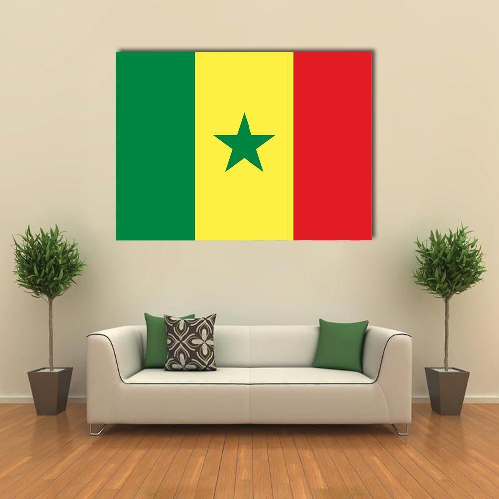 Senegal Flag with Centered Green Star Canvas Wall Art in red, yellow and green, single panel hung on a wall