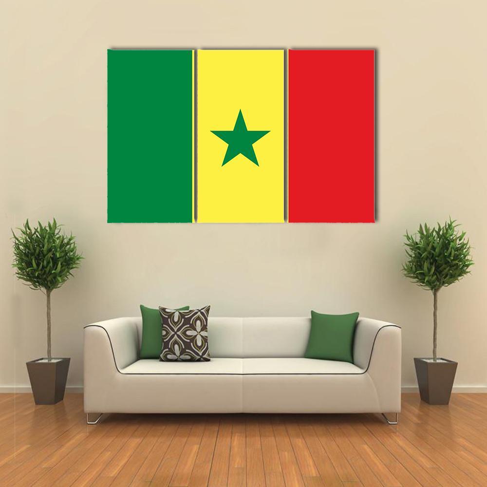 Senegal Flag Canvas Wall Art-3 Horizontal-Gallery Wrap-37" x 24"-Tiaracle