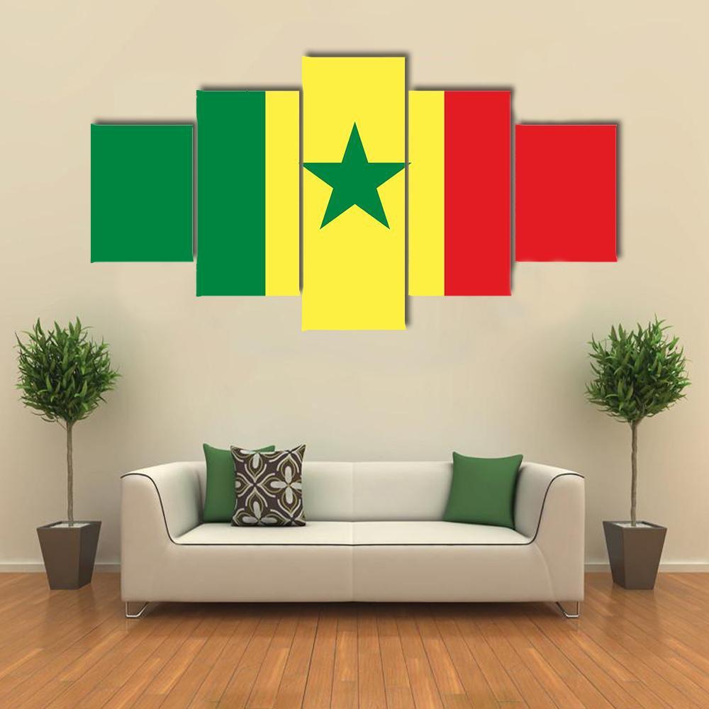 Senegal Flag Canvas Wall Art-5 Star-Gallery Wrap-62" x 32"-Tiaracle