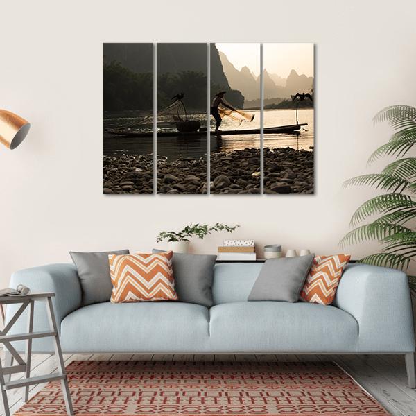 Senior Adult Fishing In China Canvas Wall Art-4 Horizontal-Gallery Wrap-34" x 24"-Tiaracle