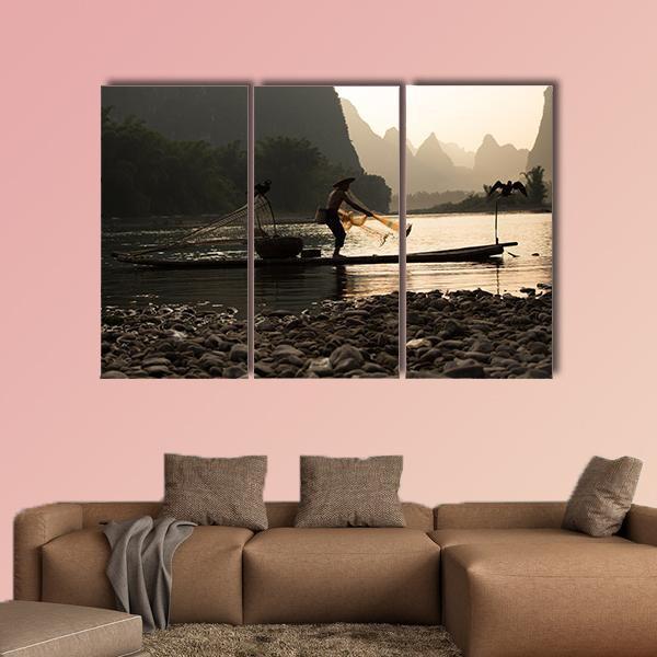 Senior Adult Fishing In China Canvas Wall Art-4 Pop-Gallery Wrap-50" x 32"-Tiaracle
