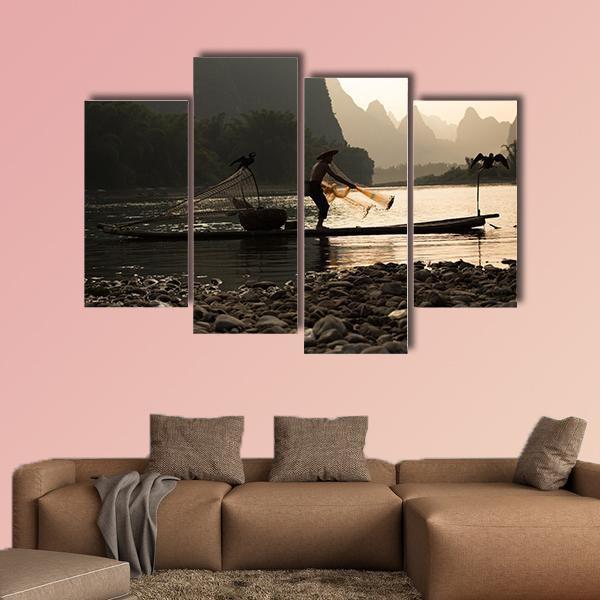Senior Adult Fishing In China Canvas Wall Art-4 Pop-Gallery Wrap-50" x 32"-Tiaracle