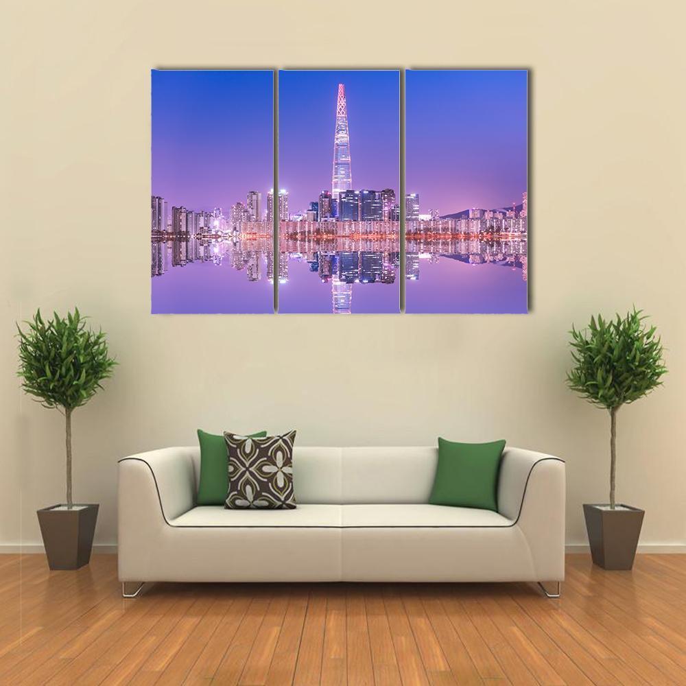 Seoul City At Night Canvas Wall Art-3 Horizontal-Gallery Wrap-37" x 24"-Tiaracle