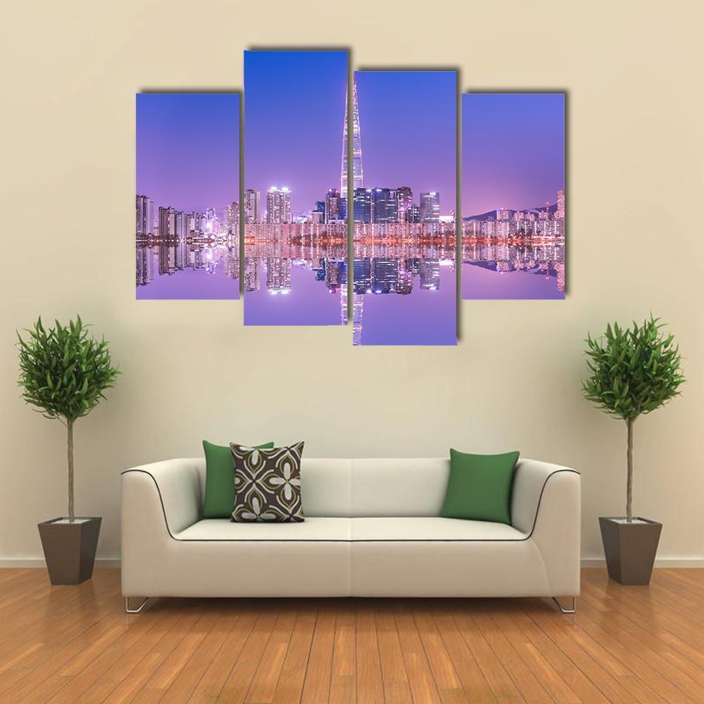 Seoul City At Night Canvas Wall Art-4 Pop-Gallery Wrap-50" x 32"-Tiaracle