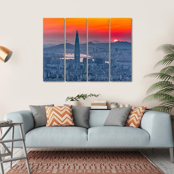 Seoul City Skyline At Sunset Canvas Wall Art-4 Horizontal-Gallery Wrap-34" x 24"-Tiaracle