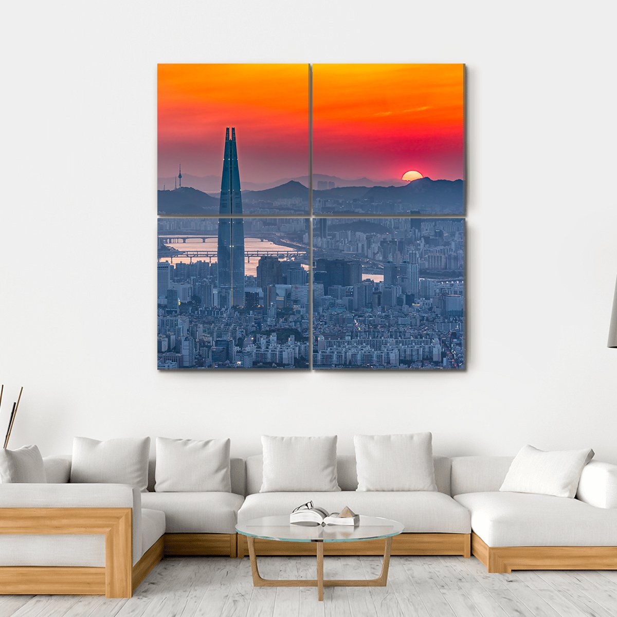 Seoul City Skyline At Sunset Canvas Wall Art-4 Square-Gallery Wrap-17" x 17"-Tiaracle