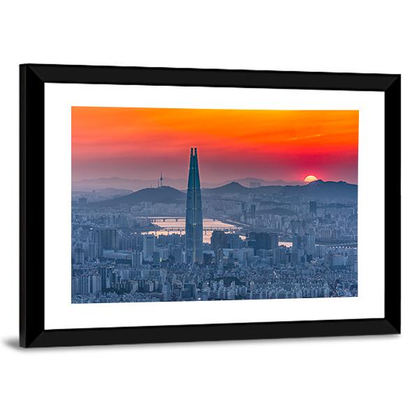 Seoul City Skyline At Sunset Canvas Wall Art-3 Horizontal-Gallery Wrap-25" x 16"-Tiaracle