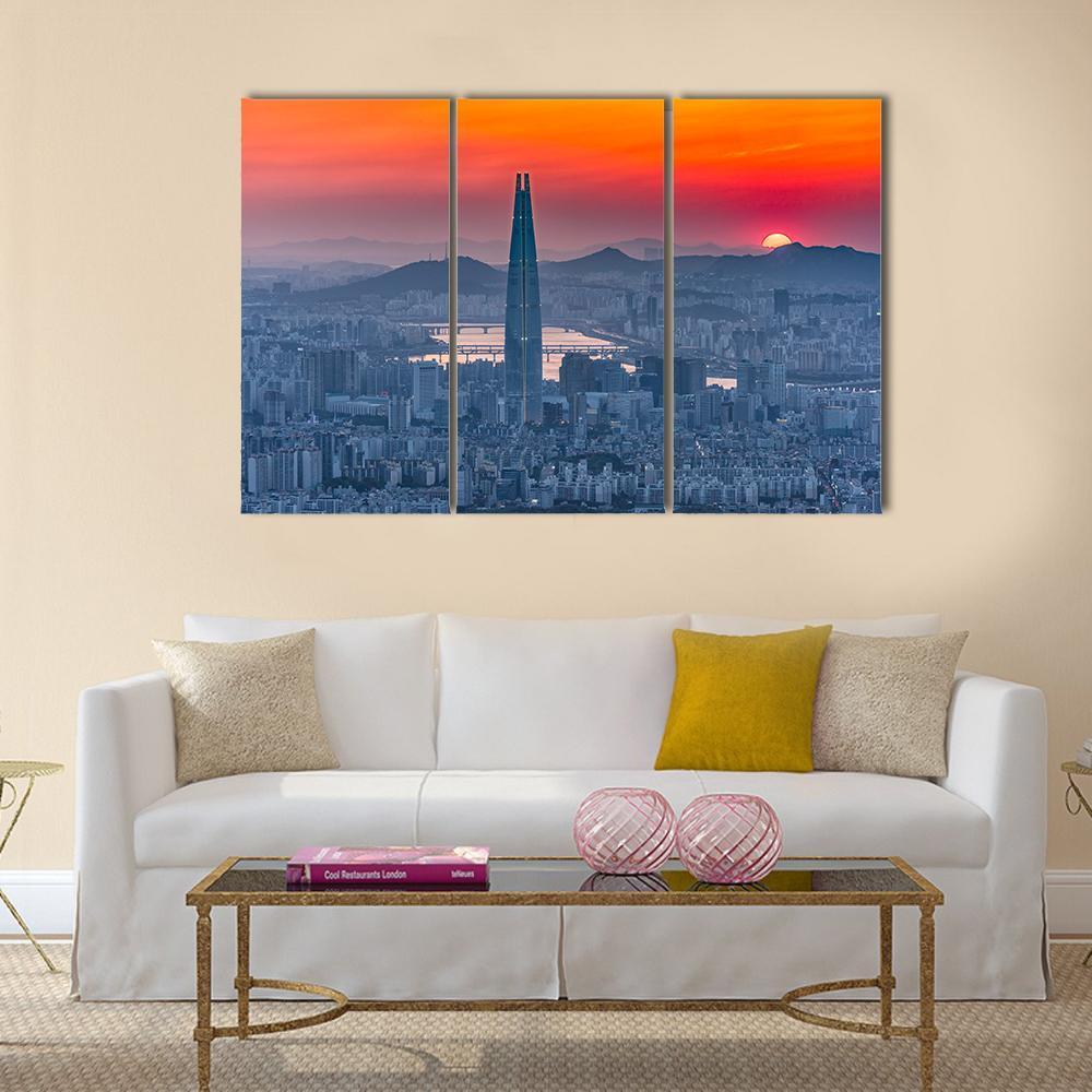 Seoul City Skyline At Sunset Canvas Wall Art-3 Horizontal-Gallery Wrap-37" x 24"-Tiaracle