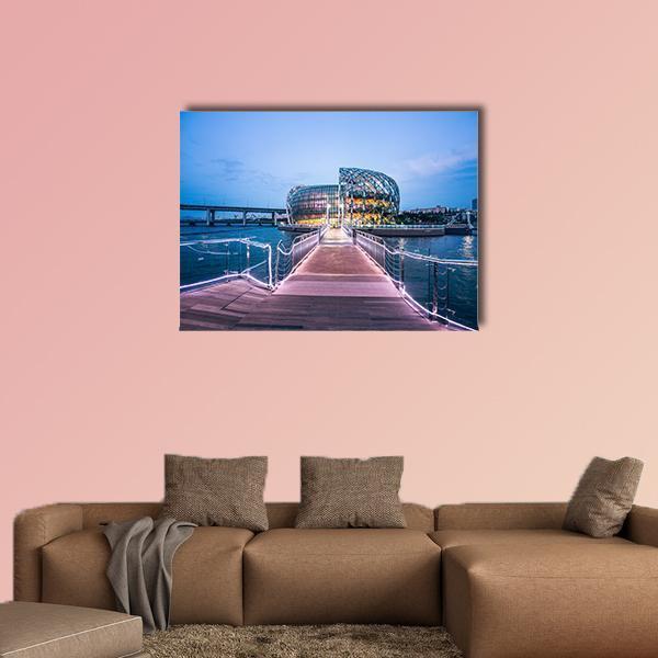 Seoul Night Skyline, South Korea Canvas Wall Art in gray, blue and purple, single panel hung on a wall