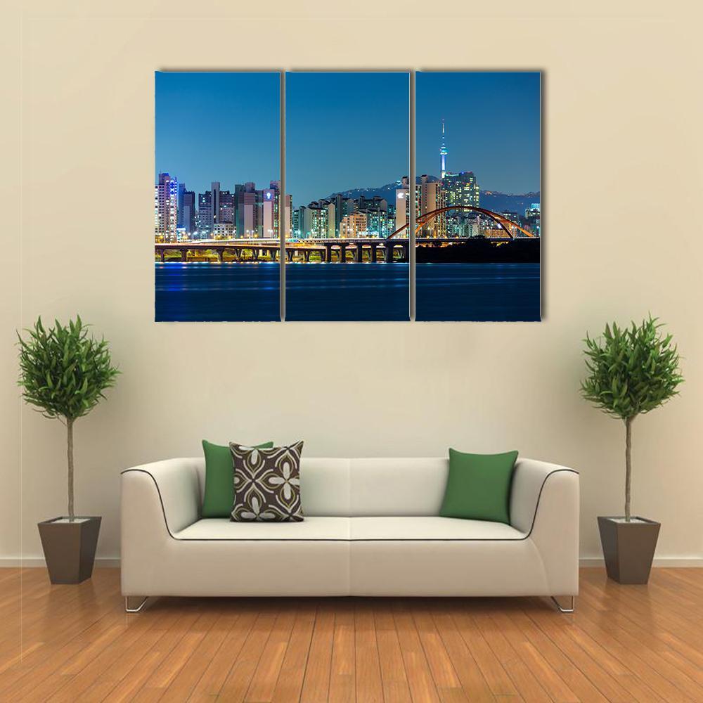 Seoul Skyline Canvas Wall Art-3 Horizontal-Gallery Wrap-37" x 24"-Tiaracle